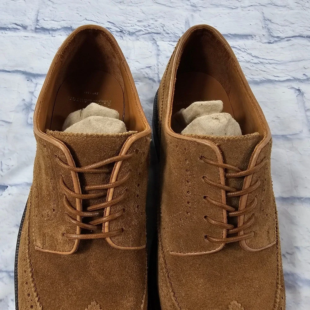 Ralph Lauren Wingtip Oxford Mens 9 Brown Suede Brogue Cow Leather Dress Shoes